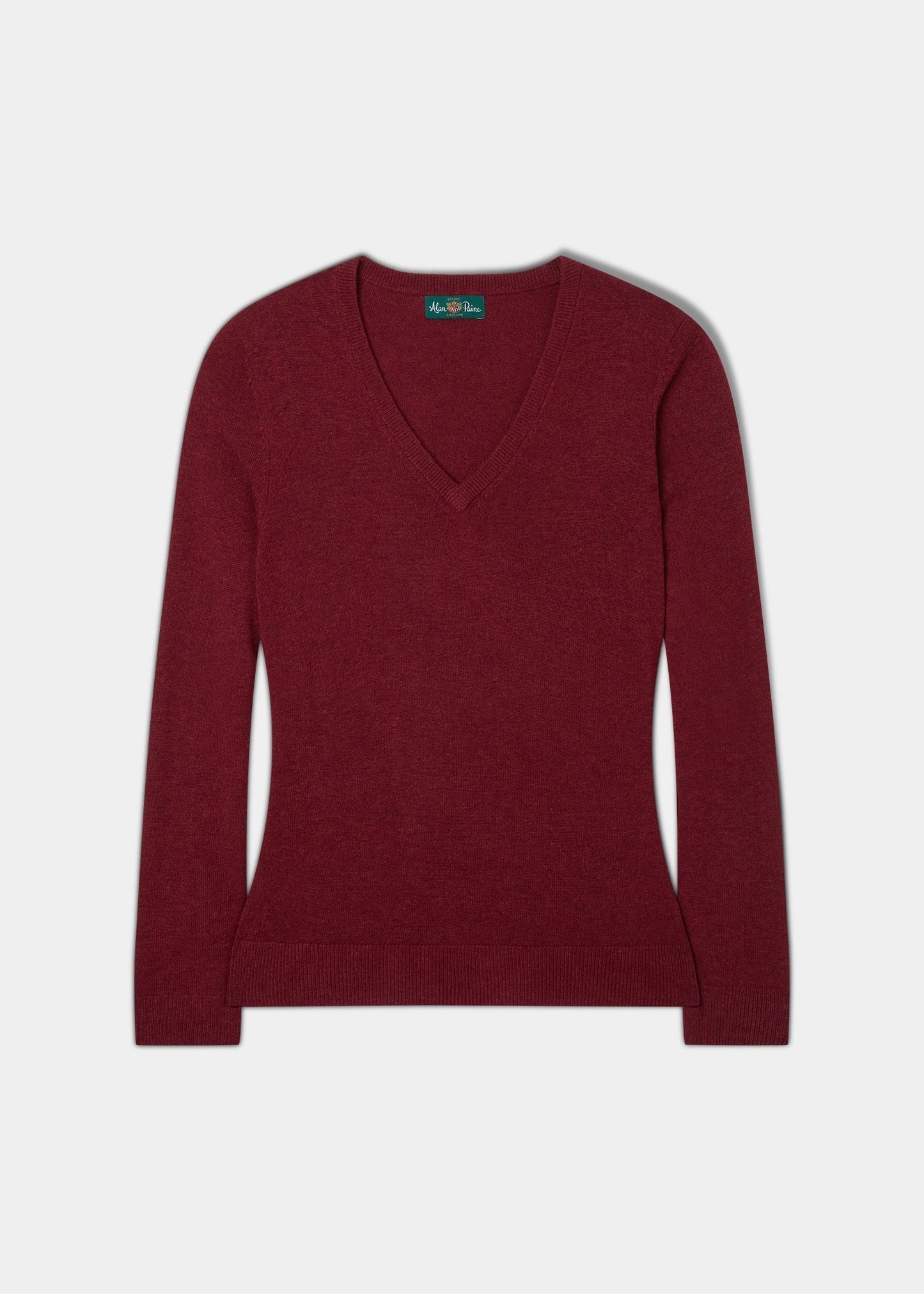 Isla Ladies Wool and Cashmere Vee Neck Jumper in Berry