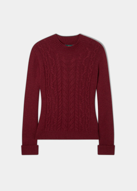 Sienna Ladies Cable Knit Roll Neck In Berry