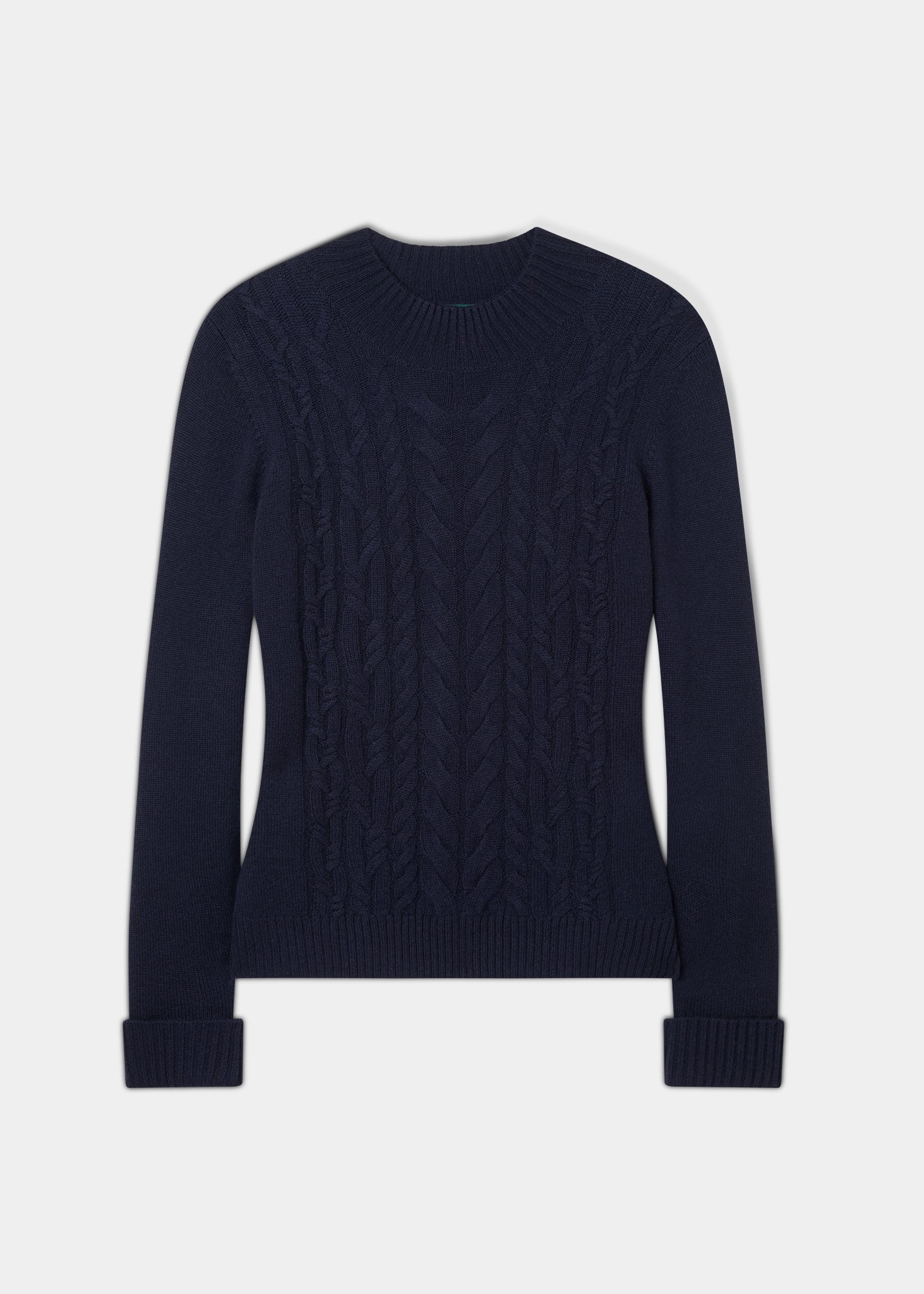 Sienna Ladies Cable Knit Roll Neck In Dark Navy