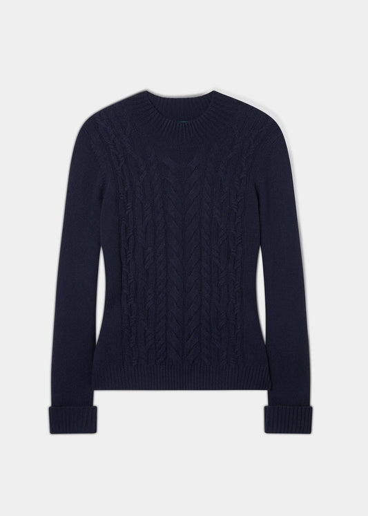 Sienna Ladies Cable Knit Roll Neck In Dark Navy