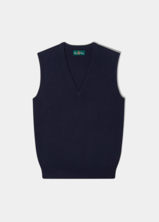 Erin Luxury Vee Neck Fair Isle Tank Top in Dark Navy