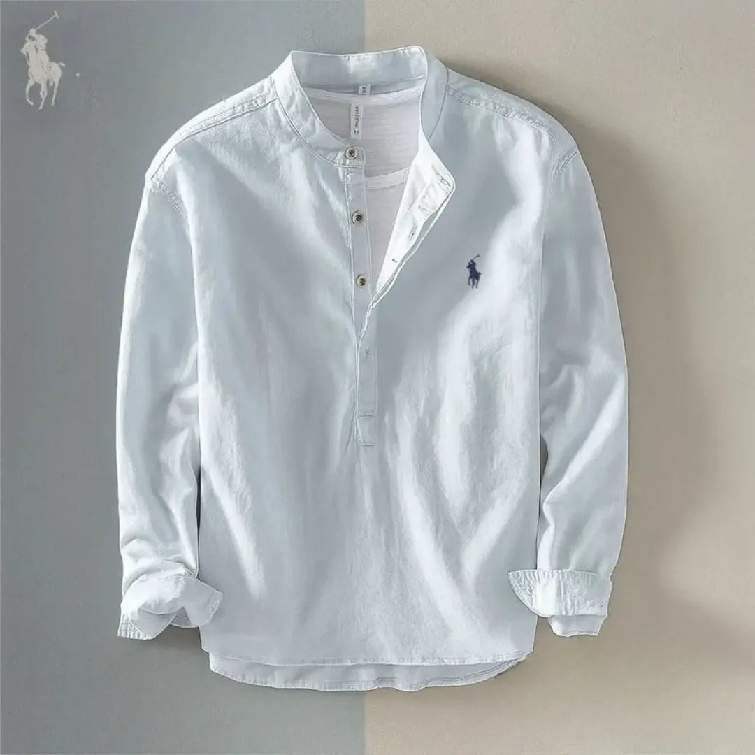 Men’s Cotton & Linen Grandad Collar Shirt