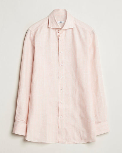 100Hands Cut Away Double Cuff Striped Linen Shirt Pink