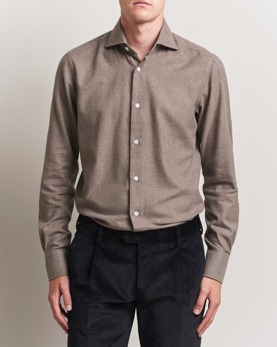 Herringbone Flannel Cut Away Shirt Caramel