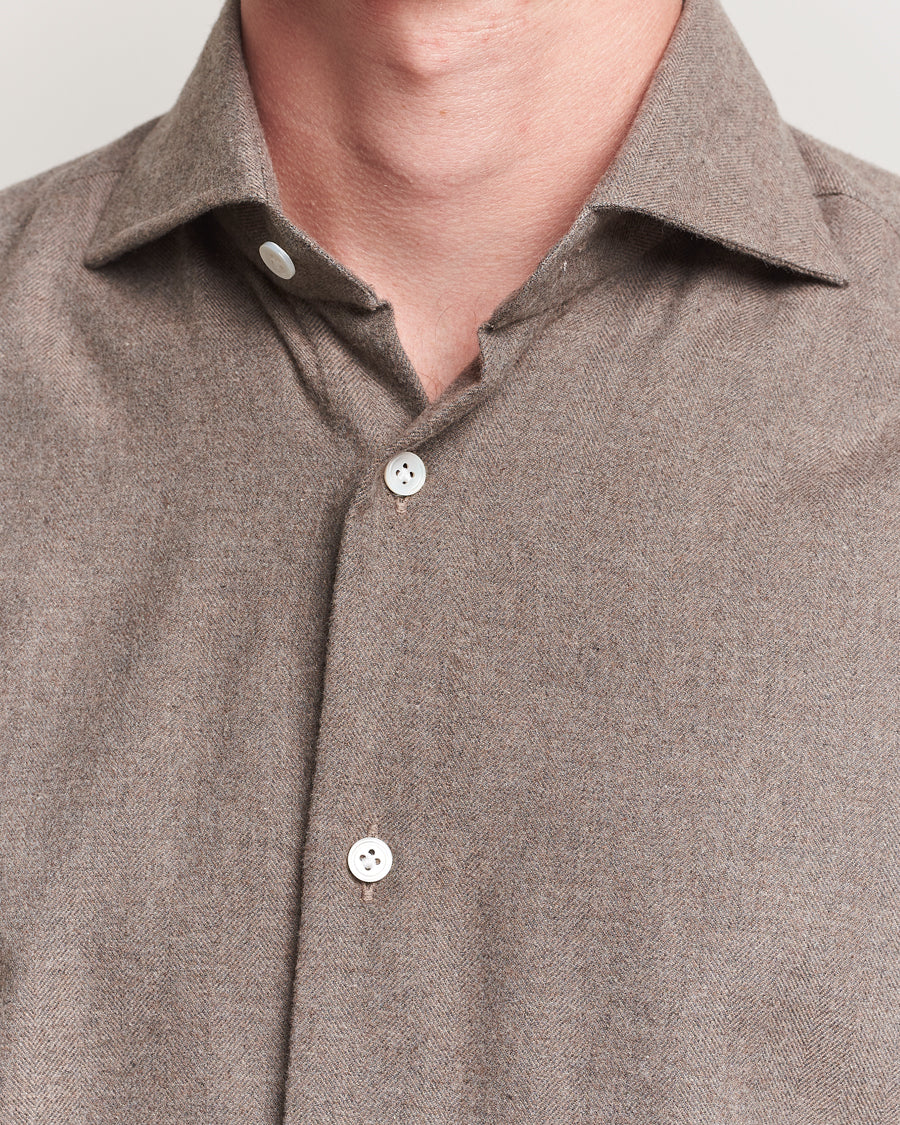 Herringbone Flannel Cut Away Shirt Caramel