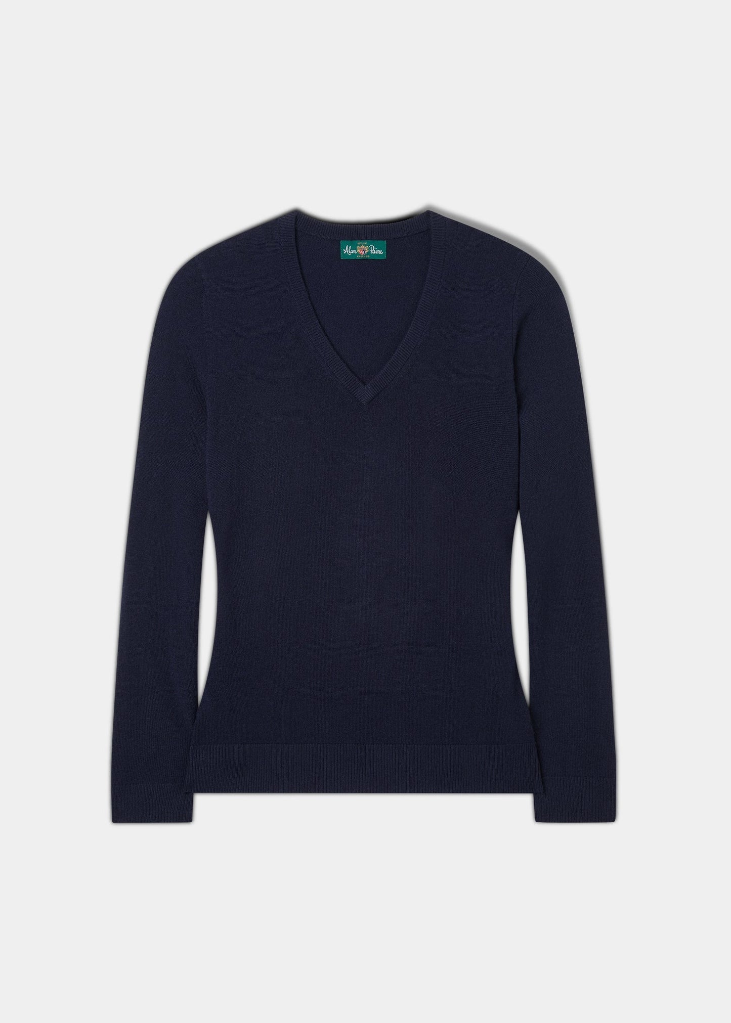 Isla Ladies Wool and Cashmere Vee Neck Jumper in Dark Navy