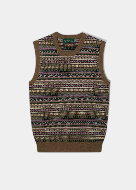 Mae Ladies Luxury Fair Isle Jumper In Pecan and Lilac