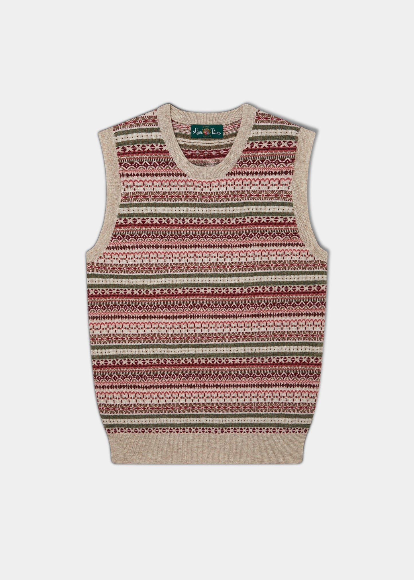 Mae Ladies Luxury Fair Isle Jumper In Porridge and Red