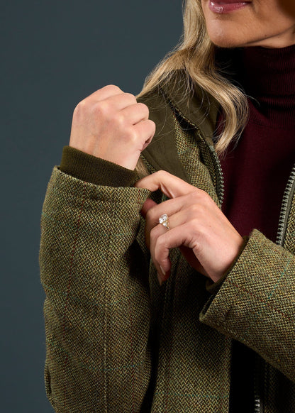 Rutland Ladies Tweed Waterproof Shooting Coat In Hemp